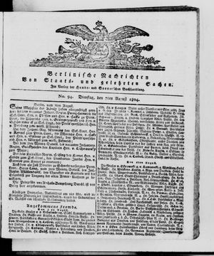 Berlinische Nachrichten von Staats- und gelehrten Sachen vom 07.08.1804