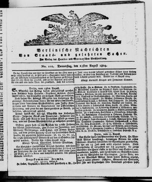 Berlinische Nachrichten von Staats- und gelehrten Sachen vom 23.08.1804