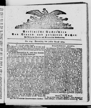 Berlinische Nachrichten von Staats- und gelehrten Sachen on Aug 30, 1804
