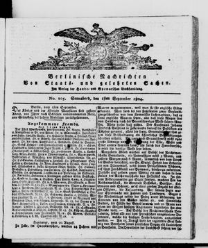 Berlinische Nachrichten von Staats- und gelehrten Sachen vom 01.09.1804