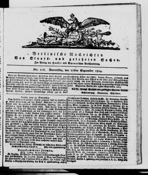 Berlinische Nachrichten von Staats- und gelehrten Sachen vom 27.09.1804