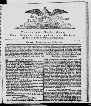 Berlinische Nachrichten von Staats- und gelehrten Sachen vom 02.10.1804