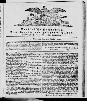 Berlinische Nachrichten von Staats- und gelehrten Sachen on Oct 4, 1804
