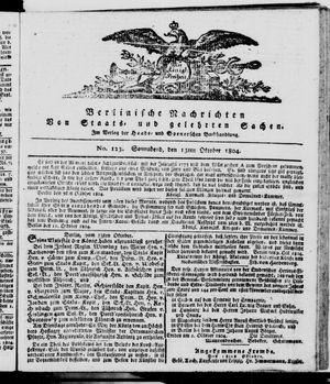 Berlinische Nachrichten von Staats- und gelehrten Sachen vom 13.10.1804
