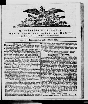 Berlinische Nachrichten von Staats- und gelehrten Sachen vom 25.10.1804