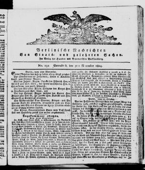 Berlinische Nachrichten von Staats- und gelehrten Sachen vom 03.11.1804