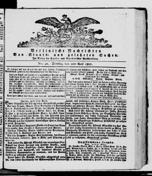Berlinische Nachrichten von Staats- und gelehrten Sachen on Apr 2, 1805