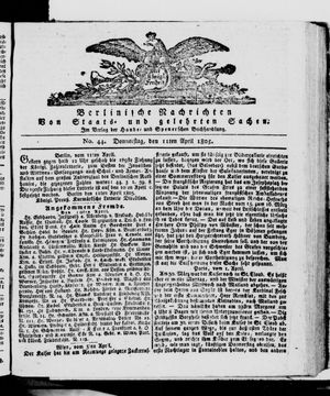 Berlinische Nachrichten von Staats- und gelehrten Sachen vom 11.04.1805
