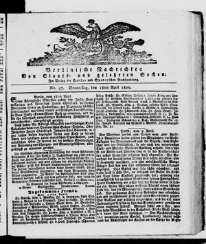 Berlinische Nachrichten von Staats- und gelehrten Sachen vom 18.04.1805
