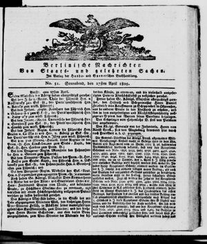 Berlinische Nachrichten von Staats- und gelehrten Sachen vom 27.04.1805