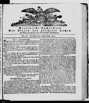 Berlinische Nachrichten von Staats- und gelehrten Sachen vom 30.04.1805