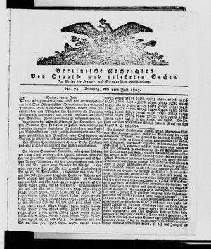 Berlinische Nachrichten von Staats- und gelehrten Sachen on Jul 2, 1805