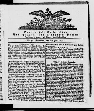 Berlinische Nachrichten von Staats- und gelehrten Sachen vom 06.07.1805