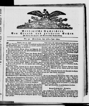 Berlinische Nachrichten von Staats- und gelehrten Sachen vom 27.07.1805