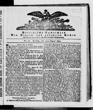 Berlinische Nachrichten von Staats- und gelehrten Sachen vom 13.08.1805