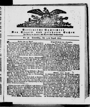 Berlinische Nachrichten von Staats- und gelehrten Sachen vom 15.08.1805