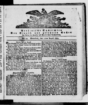Berlinische Nachrichten von Staats- und gelehrten Sachen vom 17.08.1805