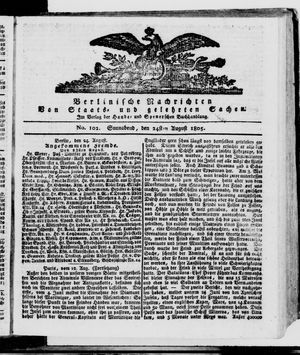 Berlinische Nachrichten von Staats- und gelehrten Sachen vom 24.08.1805