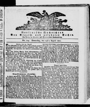 Berlinische Nachrichten von Staats- und gelehrten Sachen vom 29.08.1805