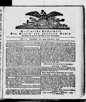 Berlinische Nachrichten von Staats- und gelehrten Sachen vom 14.09.1805
