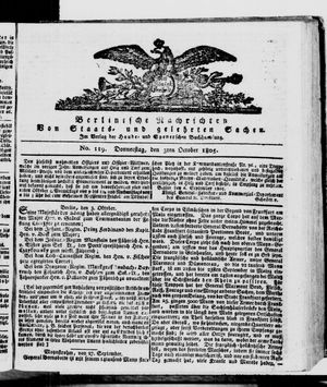 Berlinische Nachrichten von Staats- und gelehrten Sachen on Oct 3, 1805