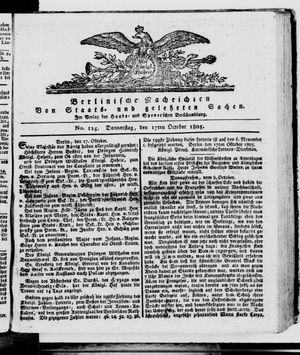 Berlinische Nachrichten von Staats- und gelehrten Sachen on Oct 17, 1805