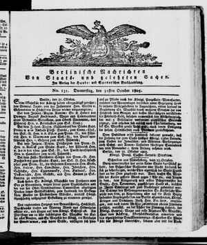 Berlinische Nachrichten von Staats- und gelehrten Sachen vom 31.10.1805