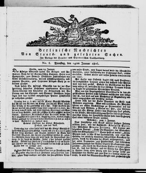 Berlinische Nachrichten von Staats- und gelehrten Sachen vom 14.01.1806