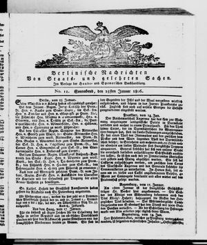 Berlinische Nachrichten von Staats- und gelehrten Sachen vom 25.01.1806