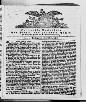 Berlinische Nachrichten von Staats- und gelehrten Sachen on Feb 18, 1806