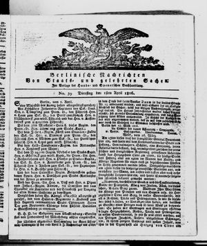 Berlinische Nachrichten von Staats- und gelehrten Sachen on Apr 1, 1806