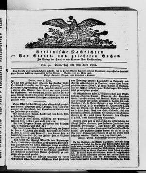 Berlinische Nachrichten von Staats- und gelehrten Sachen on Apr 3, 1806