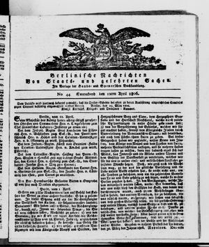 Berlinische Nachrichten von Staats- und gelehrten Sachen on Apr 12, 1806