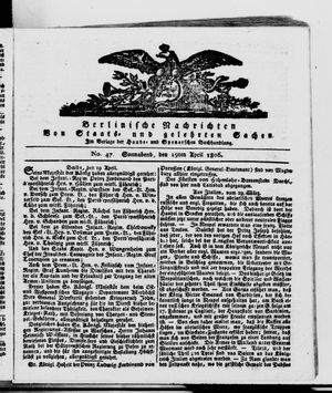 Berlinische Nachrichten von Staats- und gelehrten Sachen vom 19.04.1806