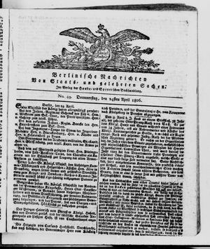 Berlinische Nachrichten von Staats- und gelehrten Sachen on Apr 24, 1806