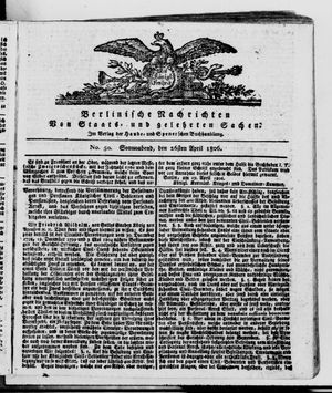 Berlinische Nachrichten von Staats- und gelehrten Sachen vom 26.04.1806