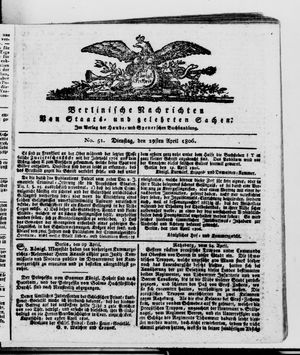 Berlinische Nachrichten von Staats- und gelehrten Sachen vom 29.04.1806