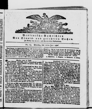 Berlinische Nachrichten von Staats- und gelehrten Sachen vom 10.06.1806