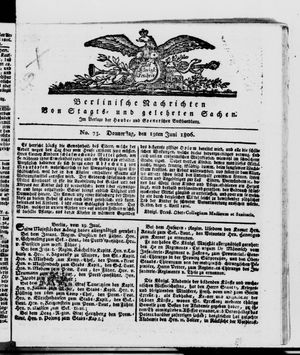 Berlinische Nachrichten von Staats- und gelehrten Sachen on Jun 19, 1806