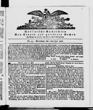 Berlinische Nachrichten von Staats- und gelehrten Sachen on Jul 12, 1806