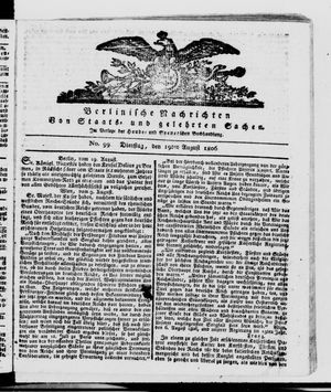 Berlinische Nachrichten von Staats- und gelehrten Sachen vom 19.08.1806