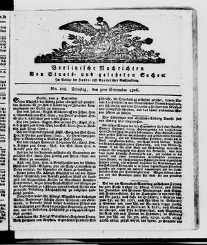 Berlinische Nachrichten von Staats- und gelehrten Sachen vom 09.09.1806