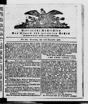 Berlinische Nachrichten von Staats- und gelehrten Sachen vom 11.09.1806