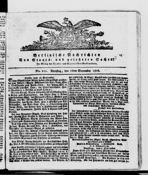 Berlinische Nachrichten von Staats- und gelehrten Sachen on Sep 16, 1806