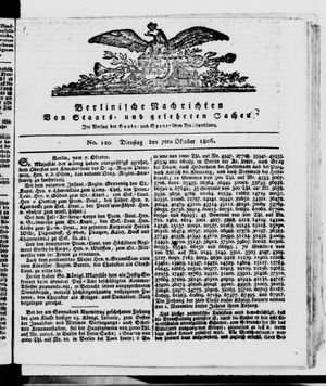 Berlinische Nachrichten von Staats- und gelehrten Sachen vom 07.10.1806