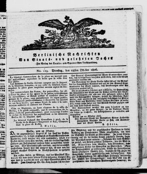 Berlinische Nachrichten von Staats- und gelehrten Sachen vom 28.10.1806