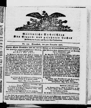 Berlinische Nachrichten von Staats- und gelehrten Sachen vom 08.11.1806