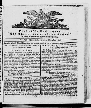 Berlinische Nachrichten von Staats- und gelehrten Sachen vom 15.11.1806