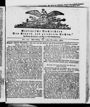 Berlinische Nachrichten von Staats- und gelehrten Sachen vom 20.11.1806