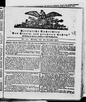 Berlinische Nachrichten von Staats- und gelehrten Sachen vom 02.12.1806
